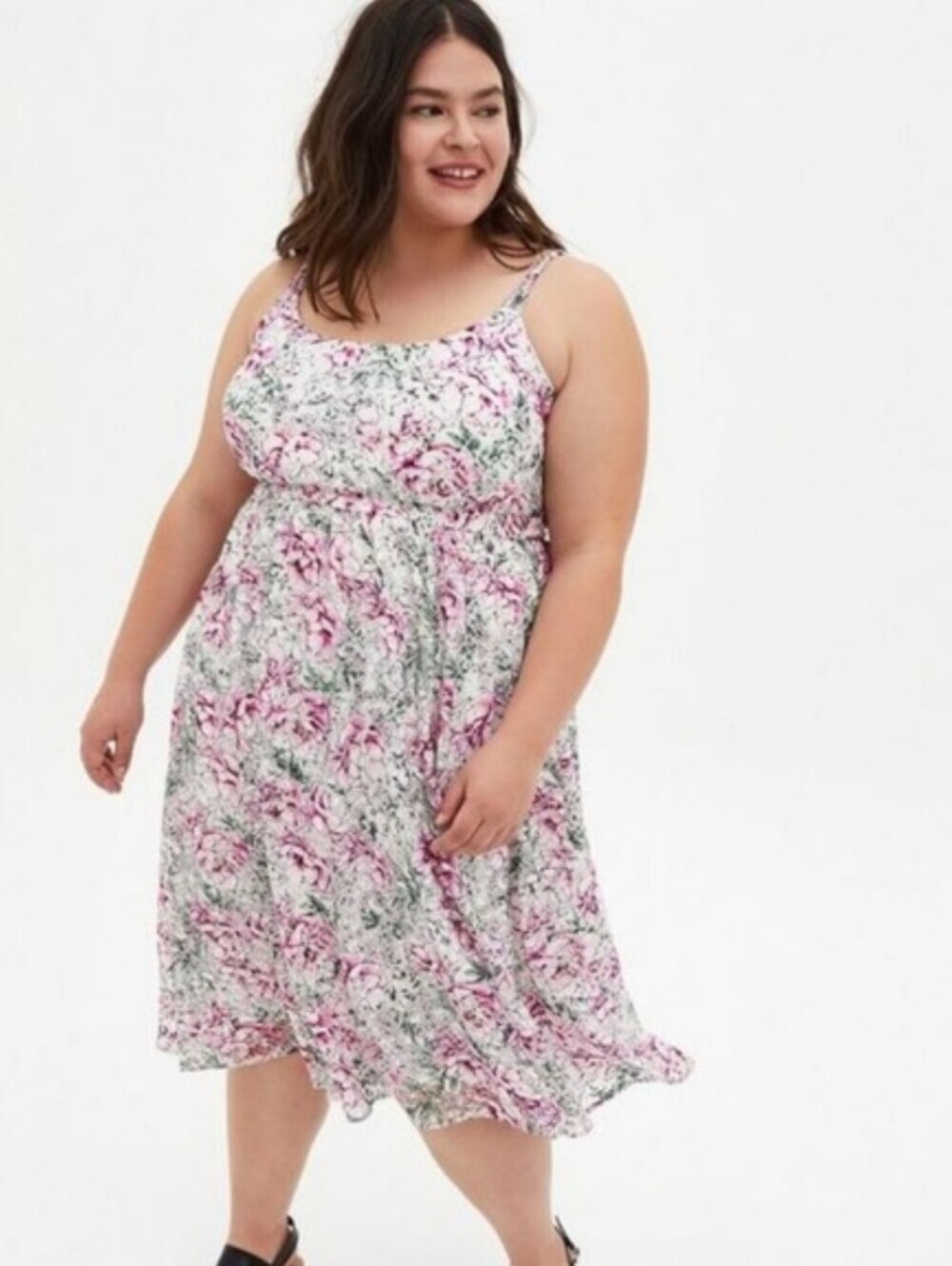 Torrid White/PurpleFloral Lace Sundress With Tie Cross Back Size 3 (3X)